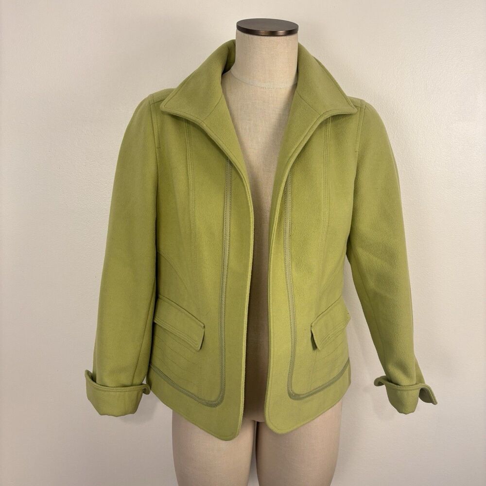 CHICO’S Jacket Women's 1 US 8 Medium Green Thick Fleece Open Front Blazer Office